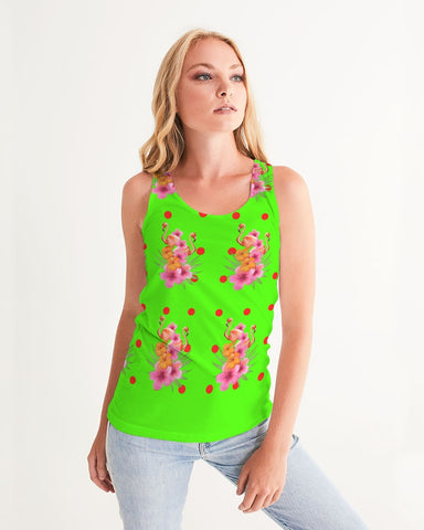 Tropical Lime Green Flamingos Dots Women's Racerback Tank