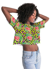 Animal Print Floral Hibiscus Women's Cropped Top