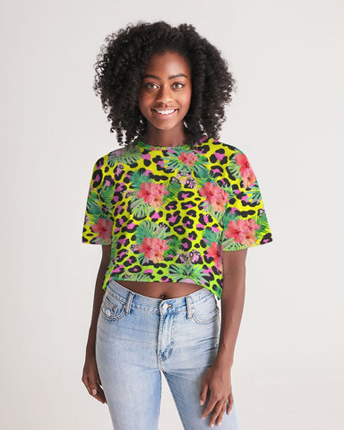 Animal Print Floral Hibiscus Women's Cropped Top