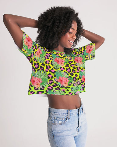 Animal Print Floral Hibiscus Women's Cropped Top