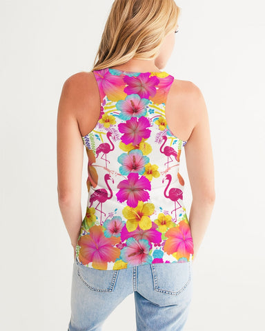 Flamingos Hibiscus Floral Women's Racerback Tank