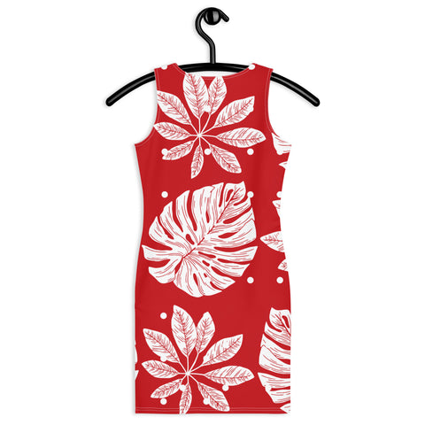 Red & White Leaves Bodycon Dress