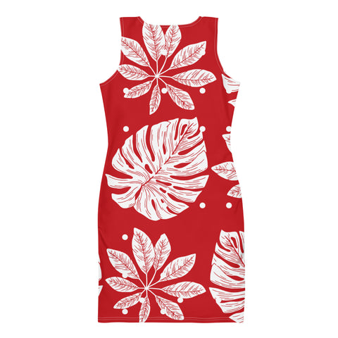 Red & White Leaves Bodycon Dress