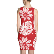 Red & White Leaves Bodycon Dress