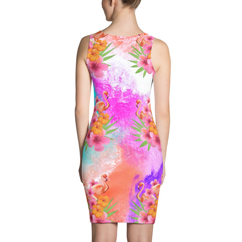 Watercolor Tropical Flamingos Bodycon Dress