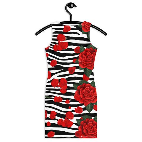 Red Roses Animal Print Bodycon Dress