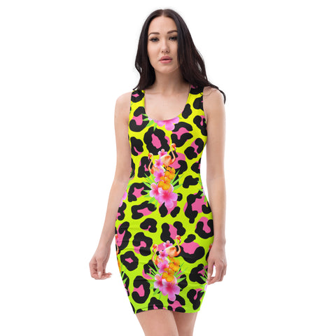 Animal Print Tropical Flamingos Bodycon Dress