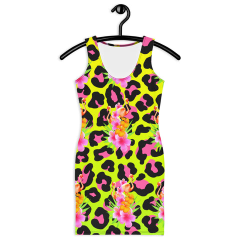 Animal Print Tropical Flamingos Bodycon Dress