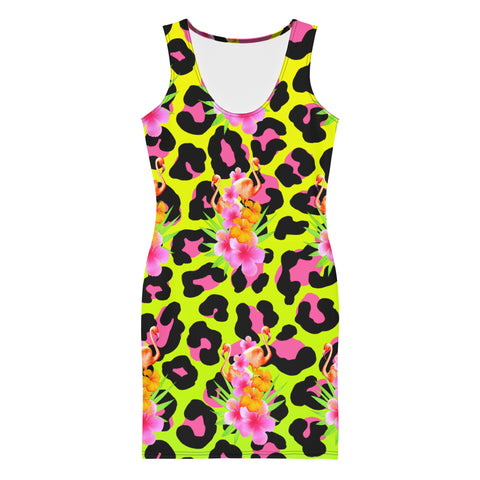 Animal Print Tropical Flamingos Bodycon Dress