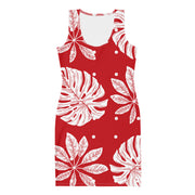 Red & White Leaves Bodycon Dress