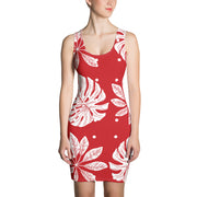 Red & White Leaves Bodycon Dress