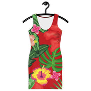 Red Tropical Print Bodycon Dress