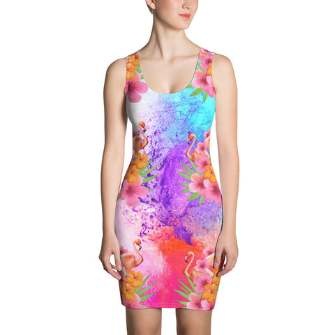 Watercolor Tropical Flamingos Bodycon Dress