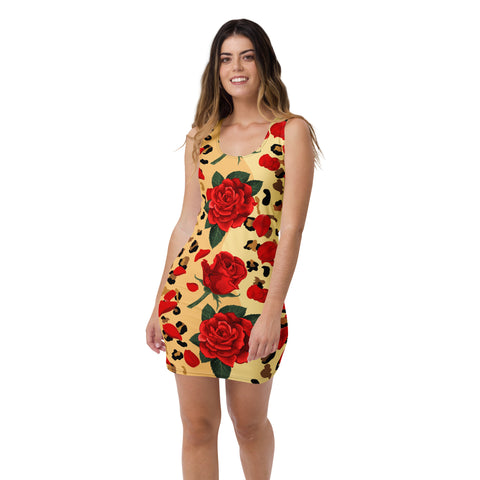 Animal Print Roses Bodycon Dress