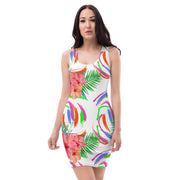 Tropical Hibiscus Floral White Bodycon Dress
