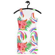 Tropical Hibiscus Floral White Bodycon Dress