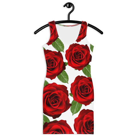 Red Roses White Bodycon Dress