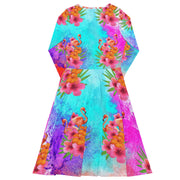 Watercolor Tropical Flamingos Long Sleeve Midi Dress