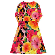 Animal Print Island Flowers Long Sleeve Midi Dress