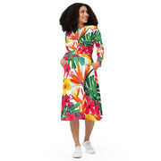 Bird of Paradise Floral Long Sleeve Midi Dress