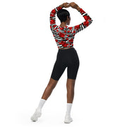 Zebra Print Red Roses Long Sleeve Crop Top