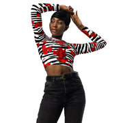 Zebra Print Red Roses Long Sleeve Crop Top