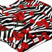 Zebra Print Red Roses Long Sleeve Crop Top