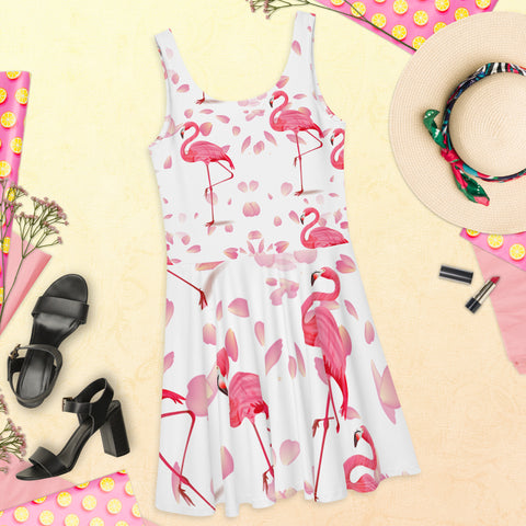 Pink Flamingos Petals Skater Dress