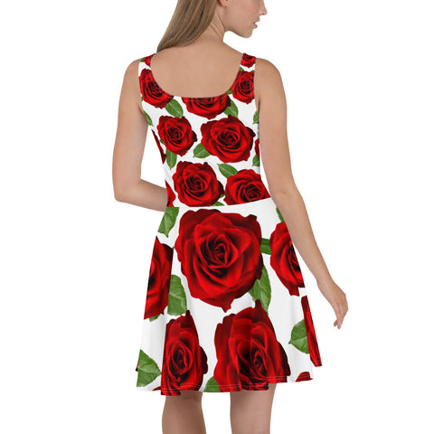 Red Roses White Skater Dress