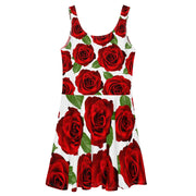 Red Roses White Skater Dress