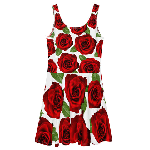 Red Roses White Skater Dress