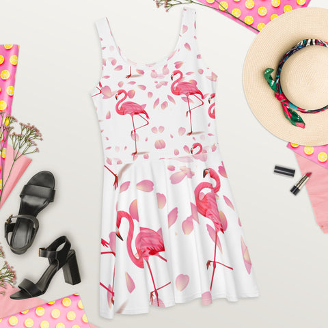 Pink Flamingos Petals Skater Dress