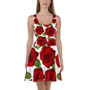 Red Roses White Skater Dress