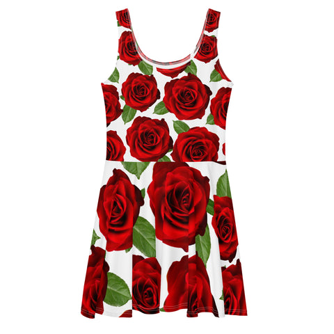 Red Roses White Skater Dress