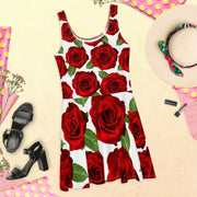 Red Roses White Skater Dress