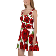 Red Roses White Skater Dress