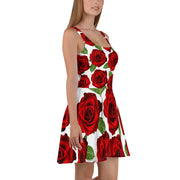 Red Roses White Skater Dress