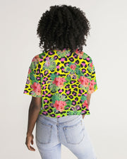 Animal Print Floral Hibiscus Women's Cropped Top