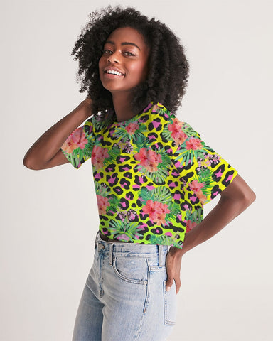 Animal Print Floral Hibiscus Women's Cropped Top