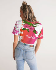 Pink Hibiscus Twist Front Cropped Top