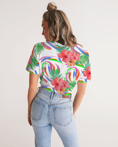 Tropical Hibiscus Twist-Front Crop Top