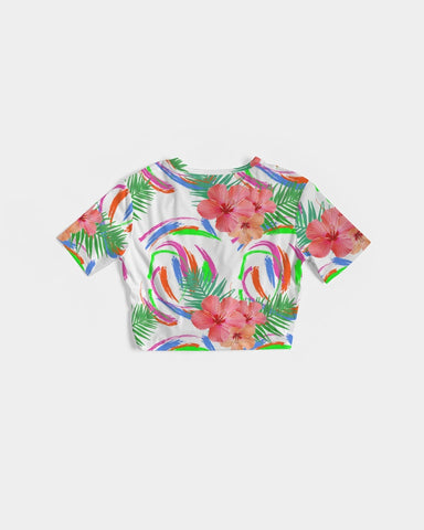 Tropical Hibiscus Twist-Front Crop Top