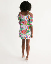 Tropical Hibiscus Cold Shoulder Dress
