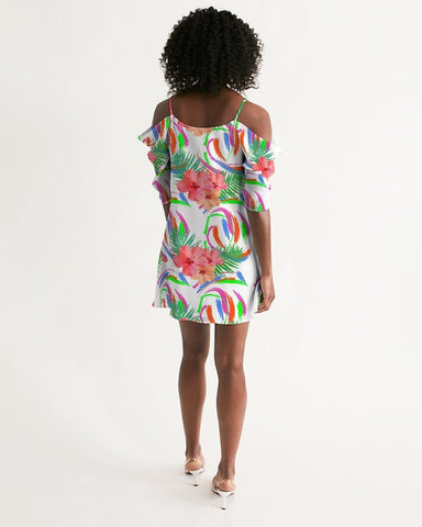 Tropical Hibiscus Cold Shoulder Dress