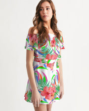 Tropical Hibiscus Off Shoulder Dress