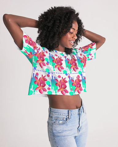 Pink Plumeria Floral Cropped Top