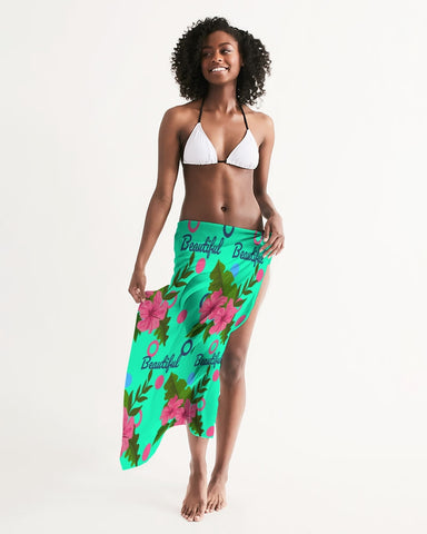 Pink Hibiscus Green Beautiful Swimsuit Cover Up