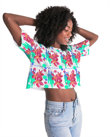 Pink Plumeria Floral Cropped Top