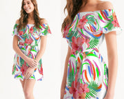 Tropical Hibiscus Off Shoulder Dress