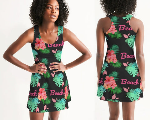 Tropical Beach Flora Black Racerback Dress
